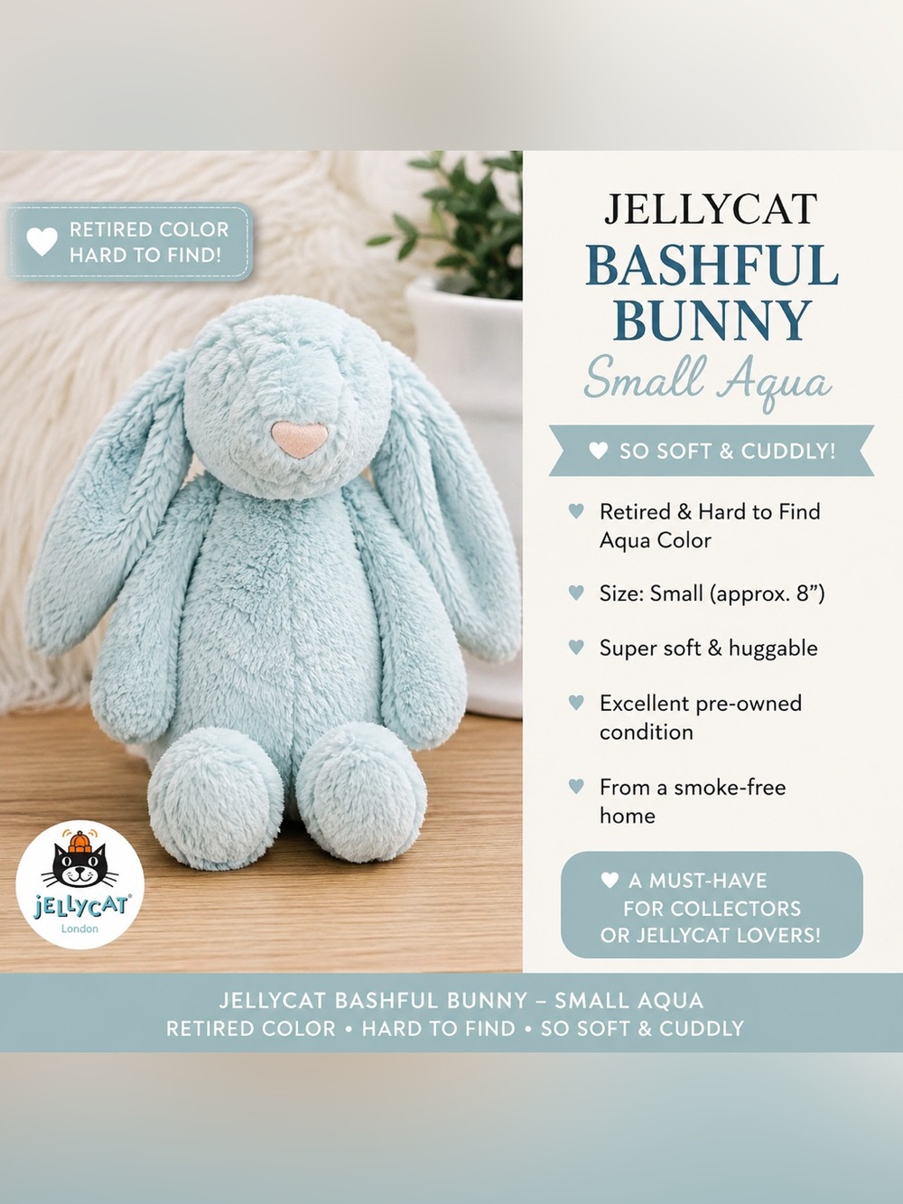 Jellycat Bashful Bunny Small Aqua Plush Toy